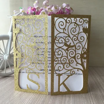 

100pcs/lot Glitter paper Custom Name Elegant Engagement Invitation Card Party Bussiness Cards Wedding Centerpieces Decoration