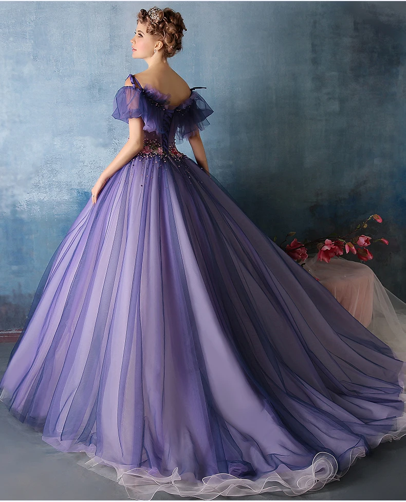 Настоящий Фиолетовый Цветок Бисероплетение Талия рюшами Средневековый Ренессанс платье Принцесса Сиси викторианское платье/Marie/Belle бальное