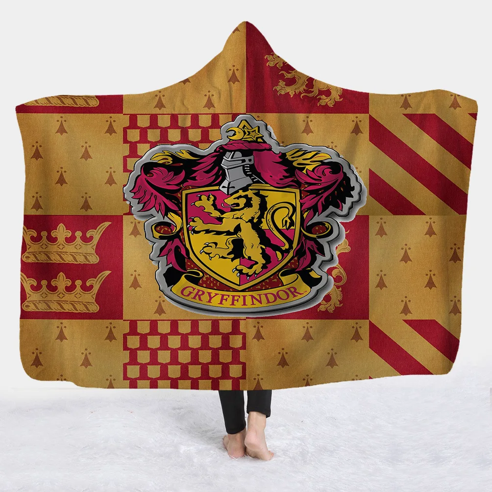 Slytherin Ravenclaw Gryffindor Hufflepuff 3D плюшевое одеяло с капюшоном для взрослых и детей, теплое, ноское, Прямая поставка