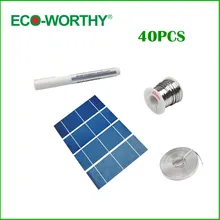 ECO-WORTHY 40PCS High power 2X6 solar cell full kit +flux pen +tab wire+bus wire +free shipping,solar panel DIY