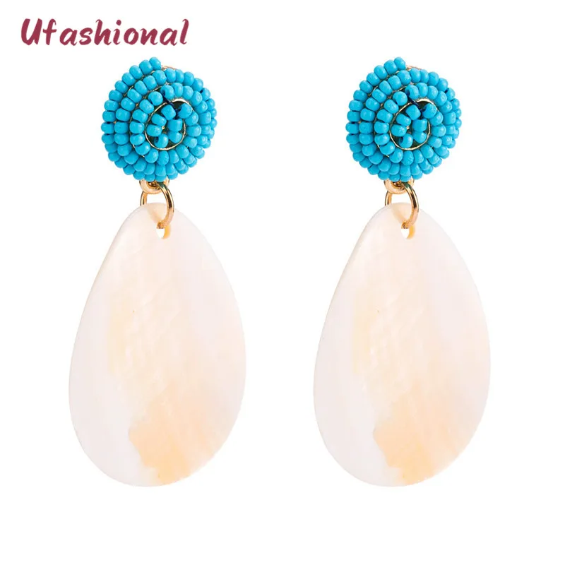 Fashion Earrings For Women Shell Pendant Acrylic Beads Accessories Brincos Mujer Moda Zinc Alloy Asymmetric Femme Dangle Earring | Украшения