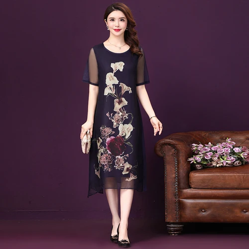 

2019 Spring Summer Fashion Short Sleeve Women Dress New Style Exquisite Printed Big Code Xxxl Elegant Temperament Female Dresses