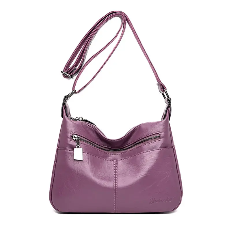 New Multi-Pocket Leather Luxury Handbags Women Bags Designer Handbags High Quality Crossbody Bags For Women Sac A Main Bolsas - Цвет: Purple