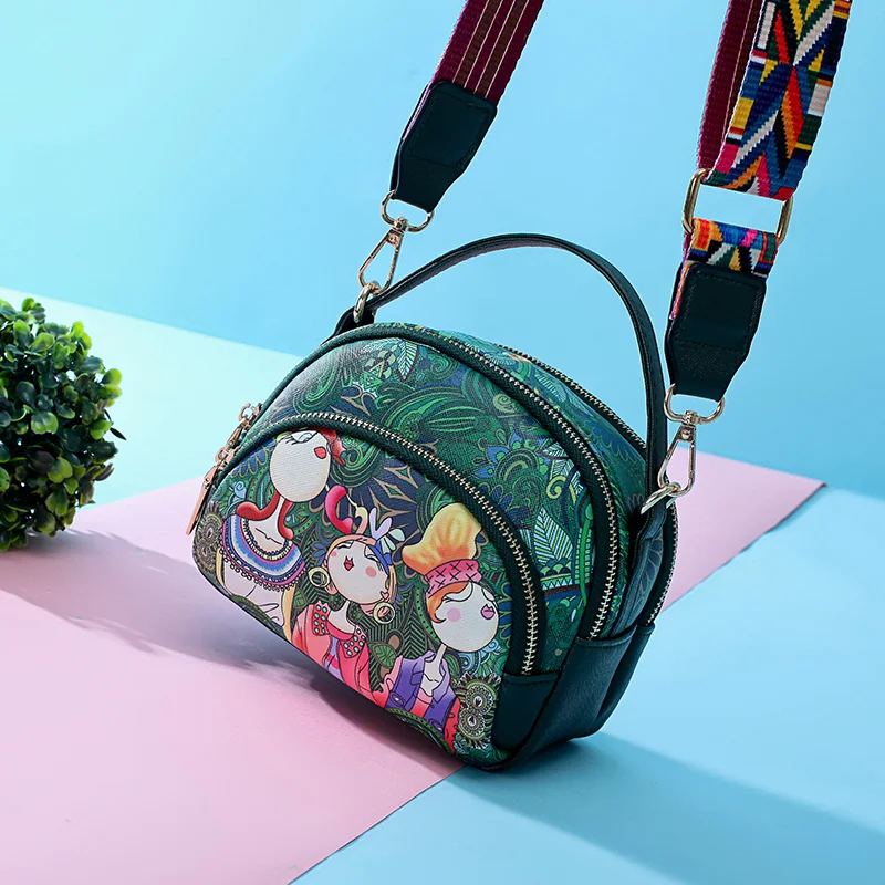CeSha очень рекомендуемый Лес серии мультфильм печати шаблон женская сумка высокого качества PU красочные ремень сумки