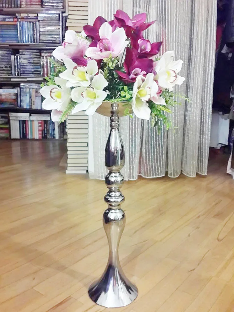 Серебряные металлические подсвечники 50 см/32 см, подставка, цветы, ваза-подсвечник, как дорожный подсвечник, Свадебные/настольные центральные элементы FEW0066