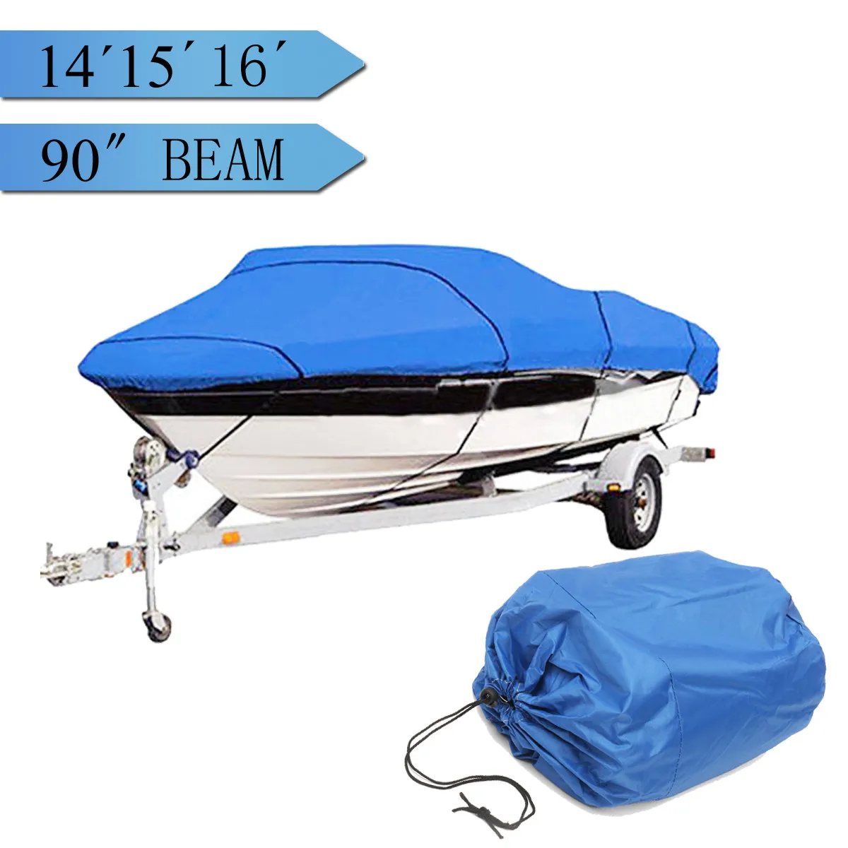 Heavy Duty 14-16ft Beam 90inch Trailerable 210D Marine Grade Boat Cover Waterproof UV Protected Blue Heavy Duty 14-16ft Beam 90inch Trailerable 210D Marine Grade Boat Cover Waterproof UV Protected Blue