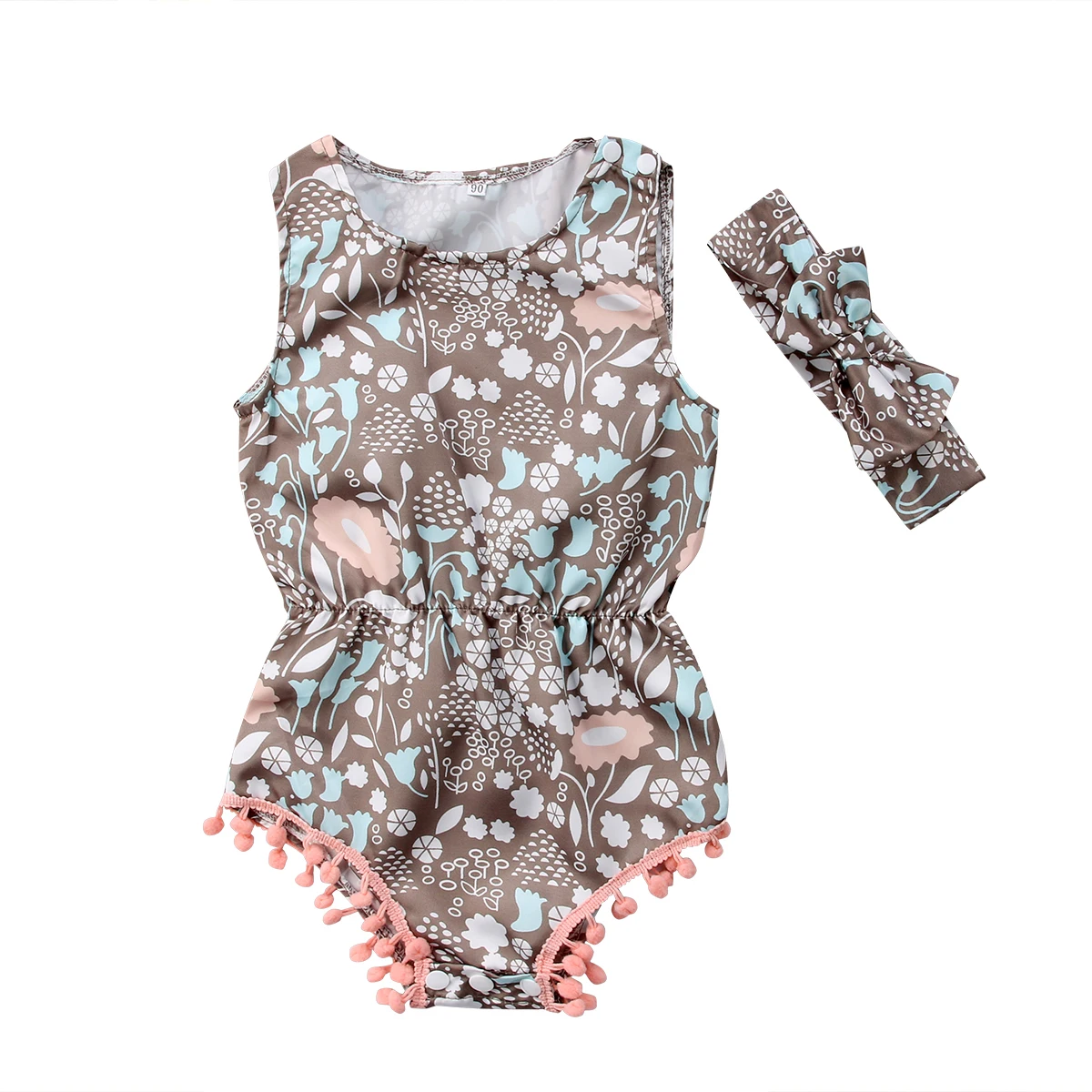 Newborn Infant Baby Girls Floral Romper Tassel Jumpsuit Sunsuit