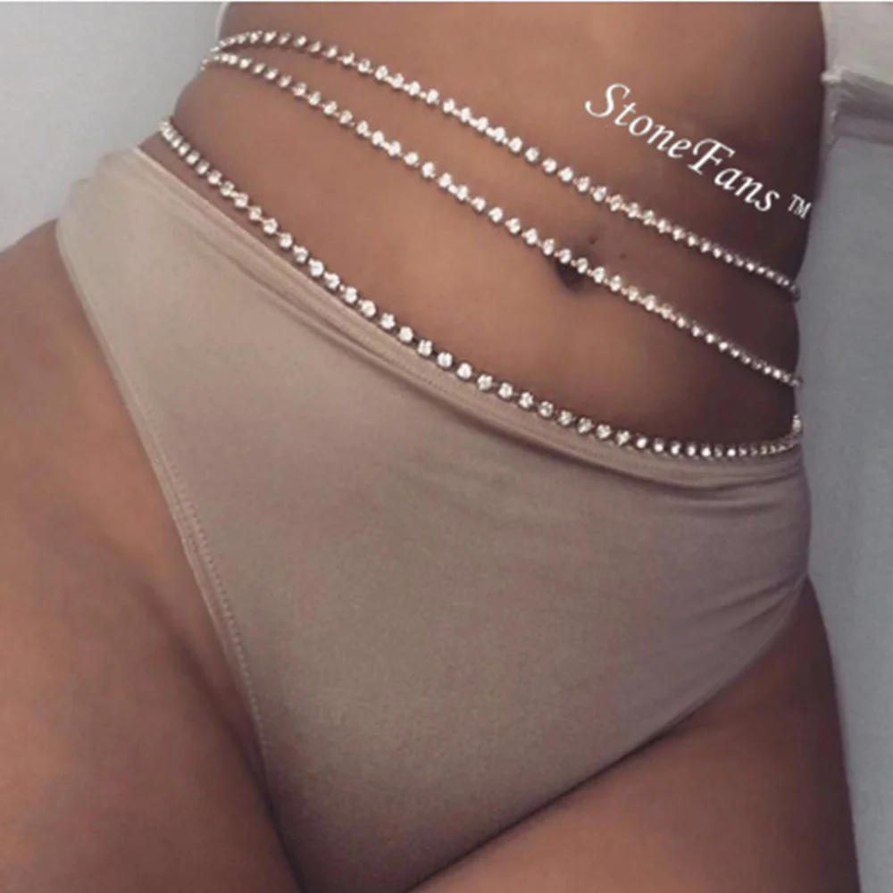 StoneFans Sexy Rhinestone Belly Waist Chain for Women Summer Beach Bikini Crystal Body Chain Waist Jewelry Belt Chain Club Gift