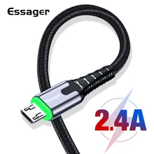 Essager светодиодный Micro USB кабель 2.4A быстрой зарядки для samsung Xiaomi Android мобильных телефонов Microusb кабель для передачи данных 2 м зарядный usb-шнур