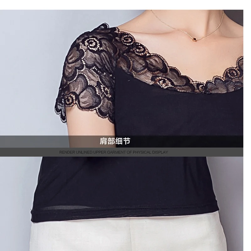 Chemise Femme sexy v-cuello mujer Tops moda 2018 Encaje ropa mujer negro blusa patchwork ropa casual ropa mujer blusa