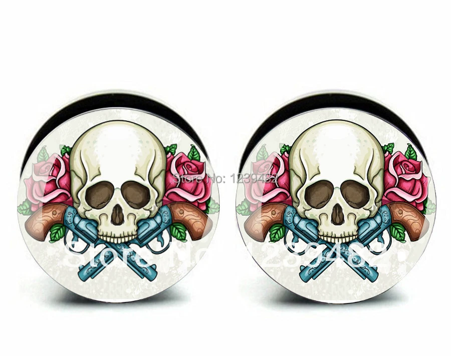 Wholesale acrylic ear plugs skull with gun plug gauges screw flesh