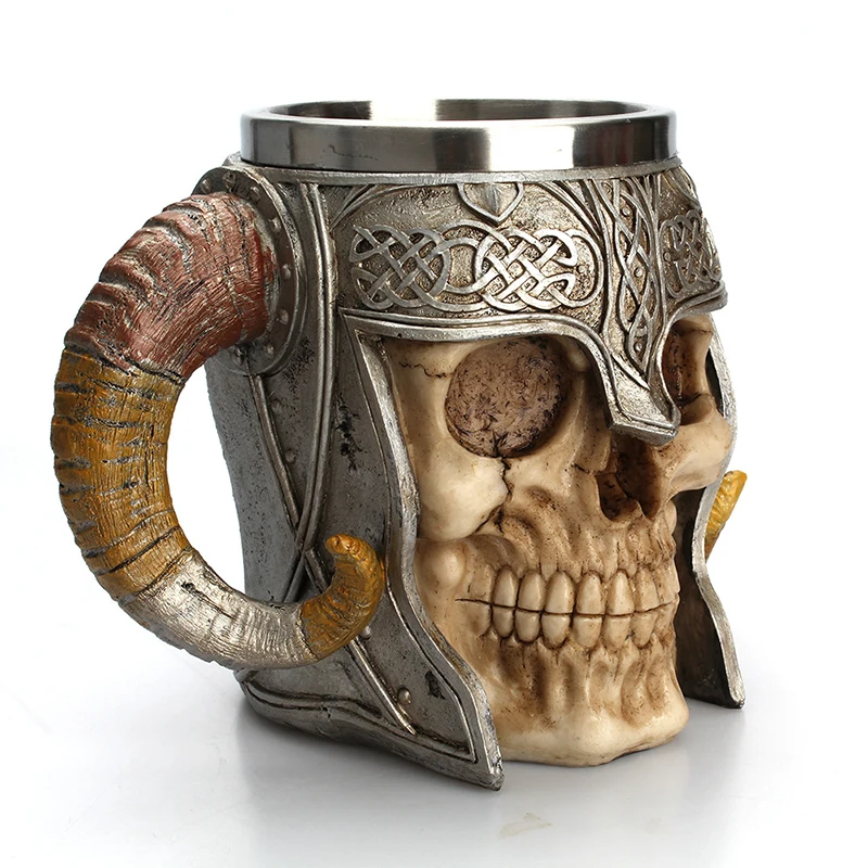 Кружка-Череп из нержавеющей стали Viking Ram Horned Pit Lord Warrior Beer Stein Tankard кофейная кружка, кружка для чая на Хэллоуин посуда для бара подарок