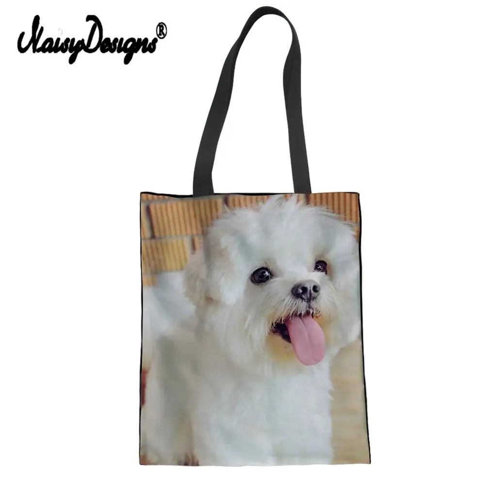 Bolognese Собака печати девушка Женская Холщовая Сумка многоразовые сумки для женщин Повседневная шоппинг складная сумка Мода Sac основной Femme
