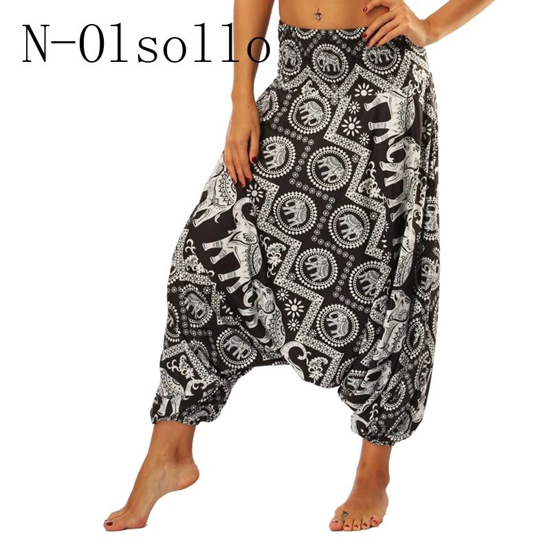 

N-olsollo Southeast Asia Styles Harajuku Religion Elephant 3D Printed Women Harem Pants Elastic Waist Fashion Wide Leg Jeggings