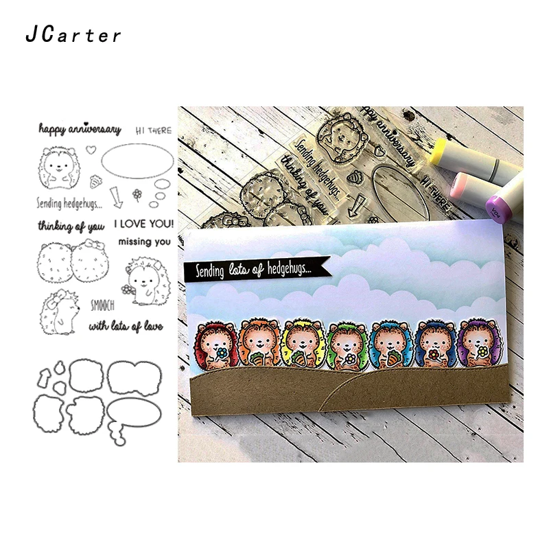 

JC Metal Cutting Dies and Rubber Stamps Lovely Hedgehog Scrapbooking Craft Folder Paper Stencil Card Make Album Sheet Decoration