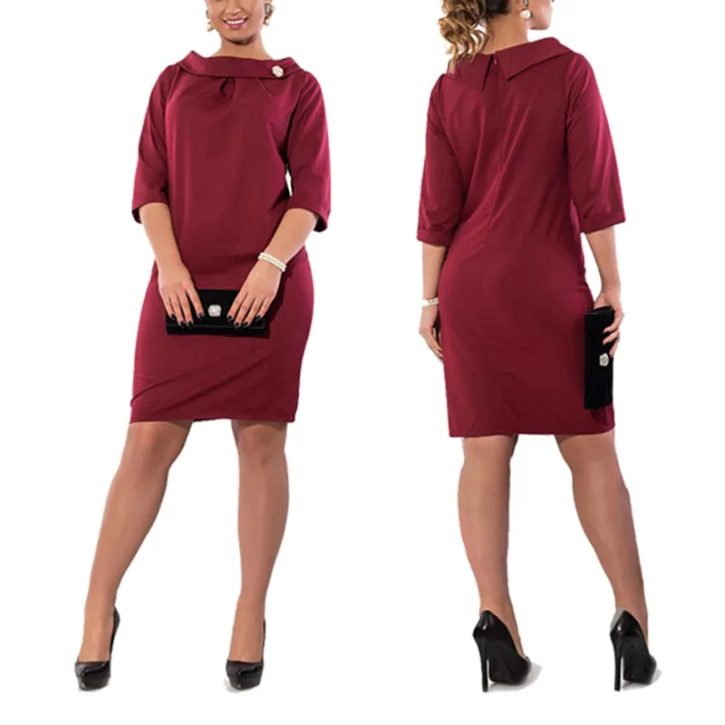 Autumn Women Fashion Maxi Dress Knee Length Solid Long Sleeve Vestidosin Dresses from Women's