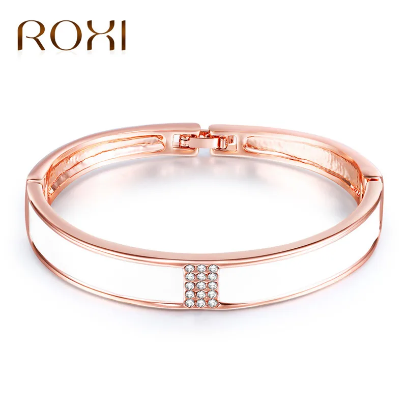 

ROXI ROMAD Brand Two Tone Color Bangles Bracelets Rose Gold / Silver Oil Drop Austrian Crytstal Bangle For Women Jewelry Gift