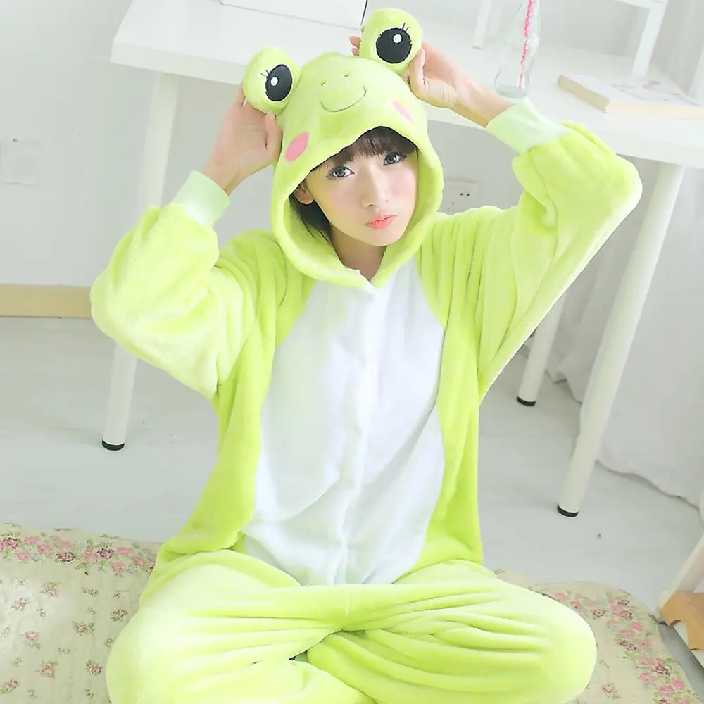 Sales Prices Women Pyjama Frog Flannel Animal Pajamas Onesies Unisex Hooded Couples Family Pajama Set