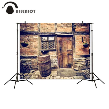 

Allenjoy background for photo studio vintage bar entry brick house wood door backdrop photocall photobooth photography