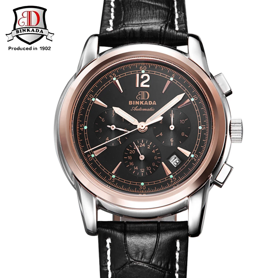 

BINKADA Mechanical watches men luxury brand fashion casual Business vintage Full Stainless Steel relogio masculino Wristwatch