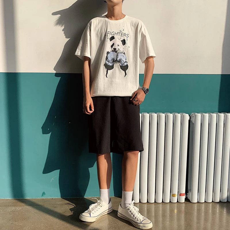 Короткий рукав хлопок смешно футболки мужские панда истребитель печати oversize 5xl в