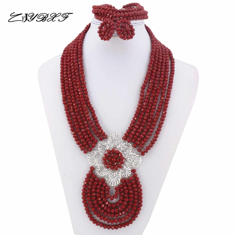 

Splendid !!! African Jewelry Sets garnet Nigerian Crystal Beads Jewelry Set for Wedding Statement Necklace Jewelry 2017 HD0483