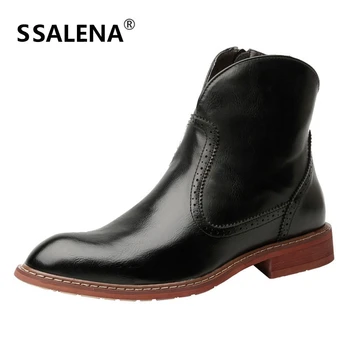 

Men Autumn Boots Military Leather Male Fashion High-Top Combat Style Shoest Men Motorcycle Vintage Slip-On Boot AA51583