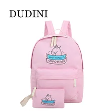 DUDINI Women Canvas Backpack Fashion Cute Travel Bags Printing Backpacks 2Pcs/Set New Style Laptop Backpack For Teenage Girls