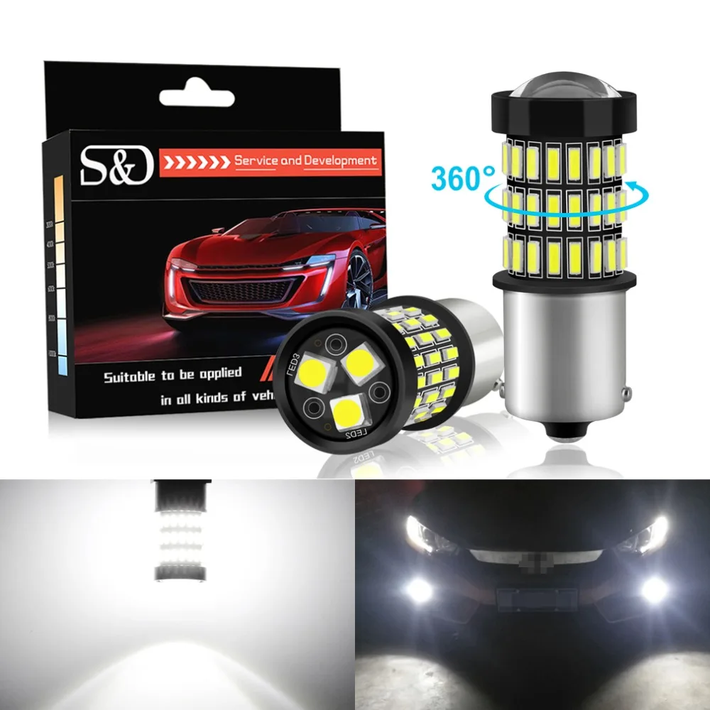 

2pcs P21W LED 1156 BA15S LED Bulbs Turn Signal Reverse Brake Light R5W 4014 Chips White Red Amber Auto Lamp DC 12V 24V