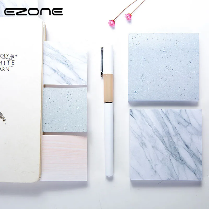 

EZONE Creative Marble Stone Texture Self-Adhesive Memo Pad Stone Style Sticky Notes Bookmark School Office Stationery Supply