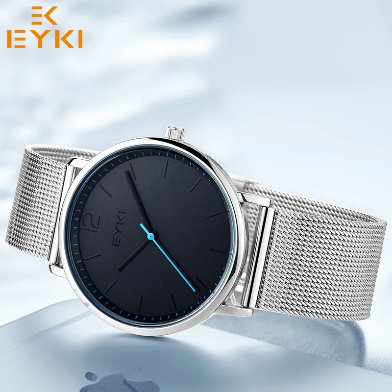 

EYKI Simple Design Mesh Band Thin Man watch Fashion Stylish Luxury stainless Steel male quartz wristwatches relogio masculino