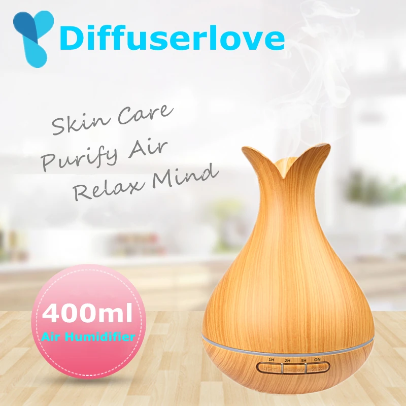 

Diffuserlove 400ml Wood Grain Air Humidifier Household Aroma Essential Oil Diffuser with 7 Color Changing LED Lights for Office