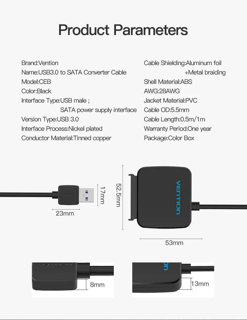 Vention Sata to usb Sata USB 3,0 кабель USB to Sata конвертер 2,5 3,5 дюйма внешний жесткий диск кабель для ПК usb 3,0 sata адаптер