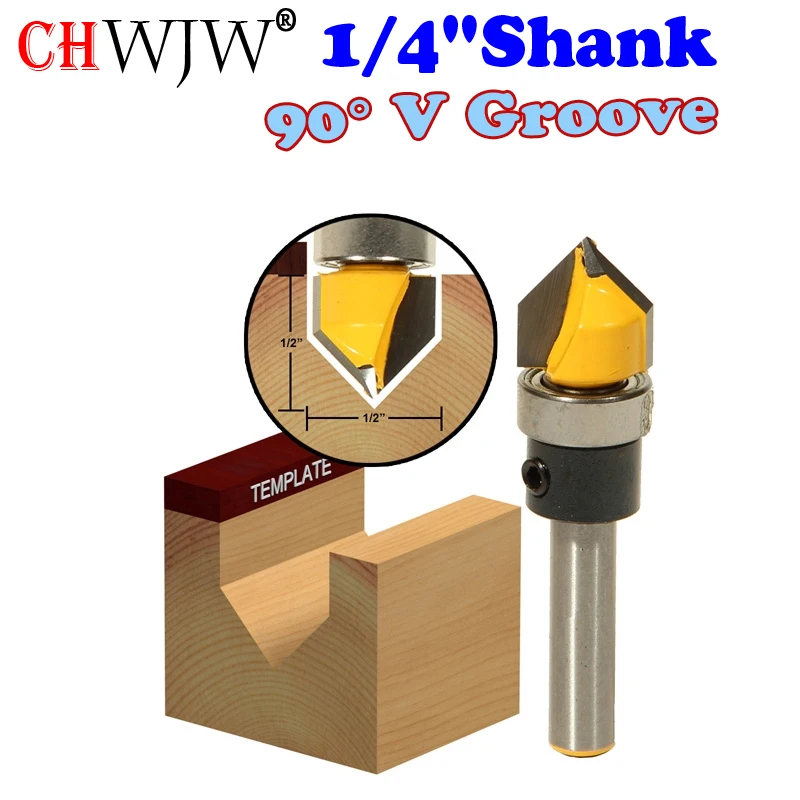 

1PC 1/4" Shank 90 Degree V Groove Router Bit w/ Shank Bearing - 1/2" W x 1/2" H - CHWJW 14992q