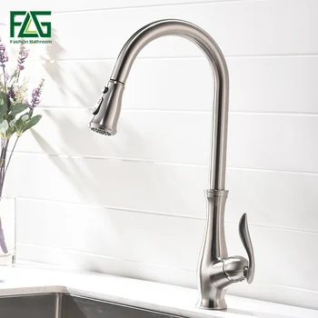 FLG Kitchen Faucet Pull Out Brushed Nickel Sink Mixer Tap Swivel Spout Sink Faucet Swivel Brass Kitchen Faucets tap kitchen faucets single handle pull out rotate swivel kitchen tap sink faucet brass sink mixer tap