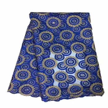 

Royal blue Color nigerian wedding african lace fabric for wedding dresses/ french lace fabric with stones LJ
