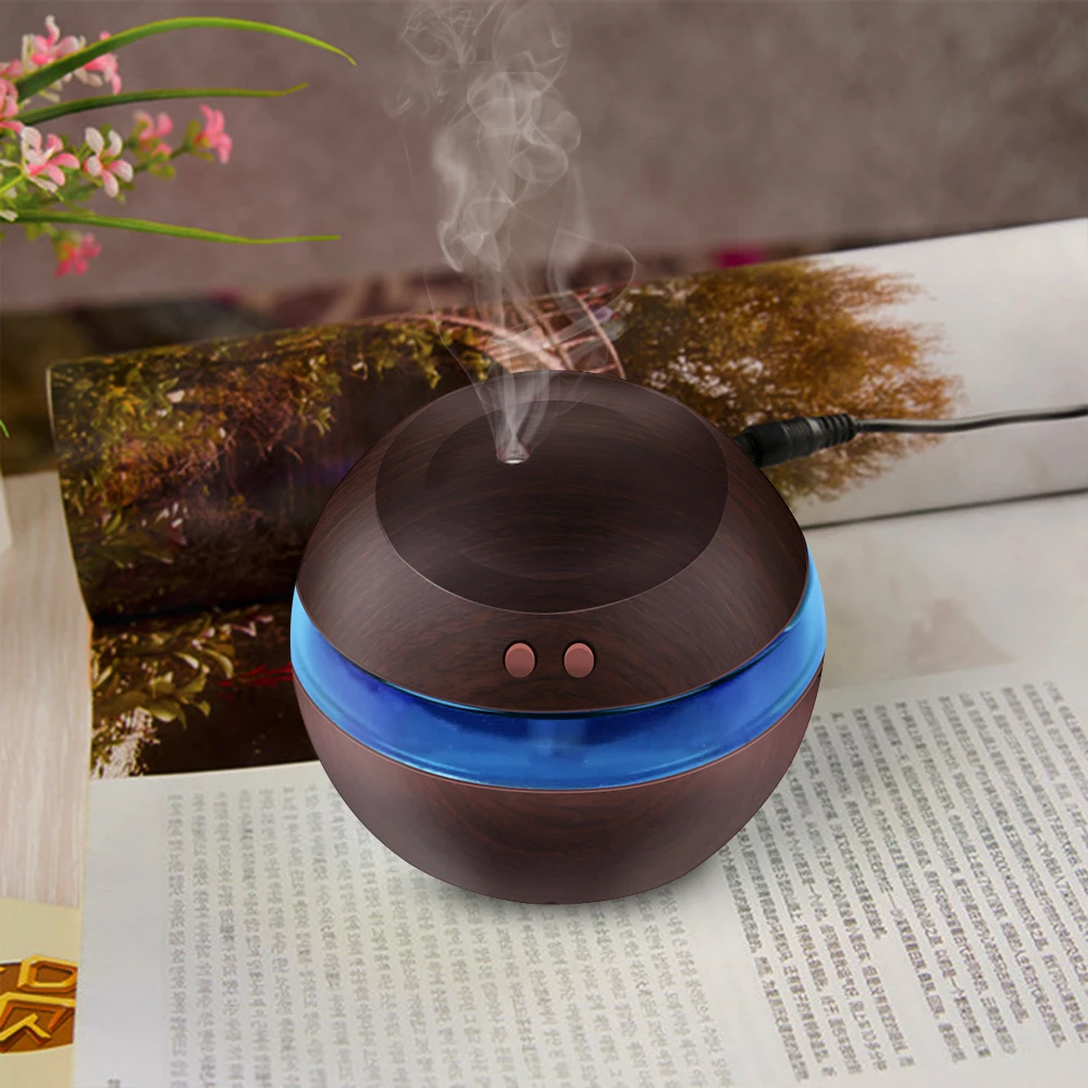 

USB Ultrasonic Humidifier 300ml Aroma Diffuser Essential Diffuser Aromatherapy mist maker with Blue LED Light (Dark wood)