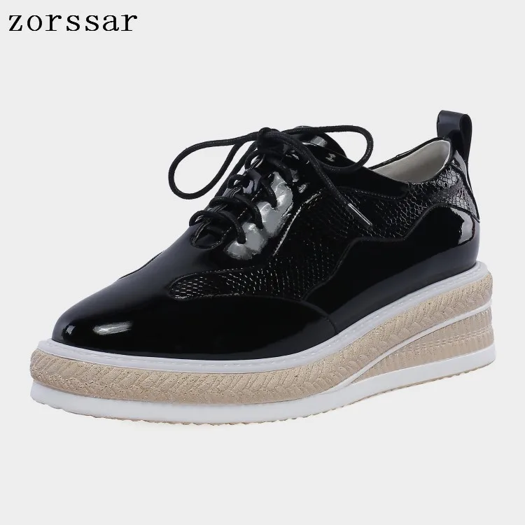 

2019 Spring women flat platform shoes sneakers shoes Genuine leather casual female loafers lace up flats creepers moccasins