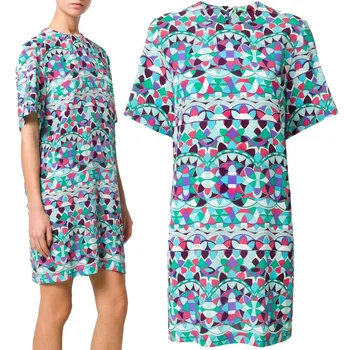 

New women's fashion, print, short sleeves, fashion show, elastic, slim silk jersey dress.