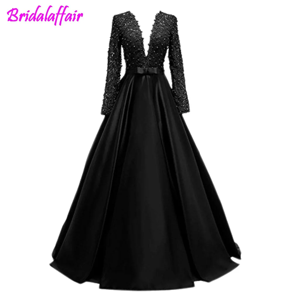 

Beaded Lace Appliques Pearls Tulle Juniors Prom Evening Party Dresses Gowns robe de soiree long black dress formal
