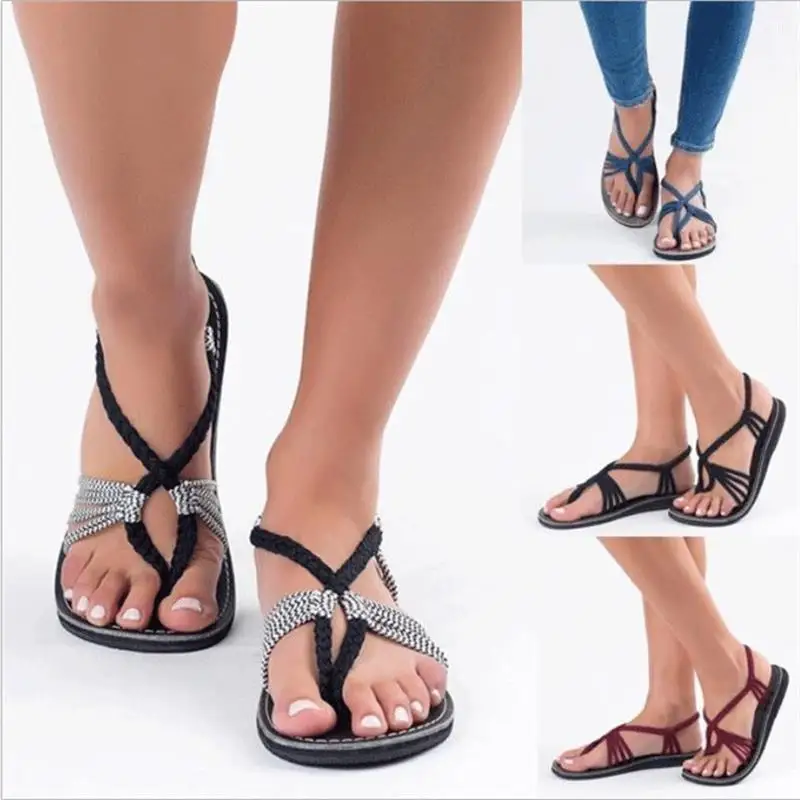 

2019 New Rome Gladiator sandals women Casual Summer women Flip Flops Fashion Bohemia Beach Flat Sandals Female big size BT1034