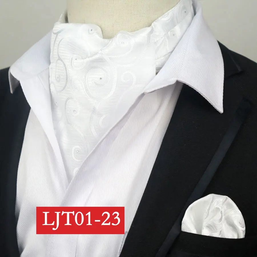 Mens Premium Ascot Classic Lilac /& White Paisley Cotton Cravat Handkerchief Set