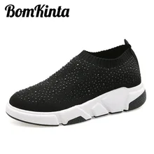 Bomkinta/Новинка; повседневная женская обувь с украшением в виде кристаллов; шикарные сетчатые лоферы; обувь с носком; женская обувь на плоской подошве; женские кроссовки