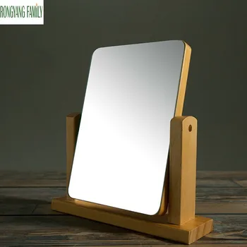 

360 Rotation HD Makeup Mirror Wooden European Home Office Desktop Decoration Mirror High Clear Standing Cosmetic Dresser Mirror