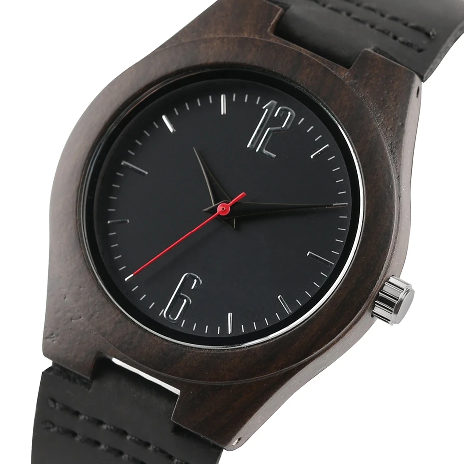 Top Gifts Luxury Ebony Wood Women's Dress Watch Creative Red Second Pointer Casual Leather Genuine Quartz Wrist Watches Relogios 2018 (4)