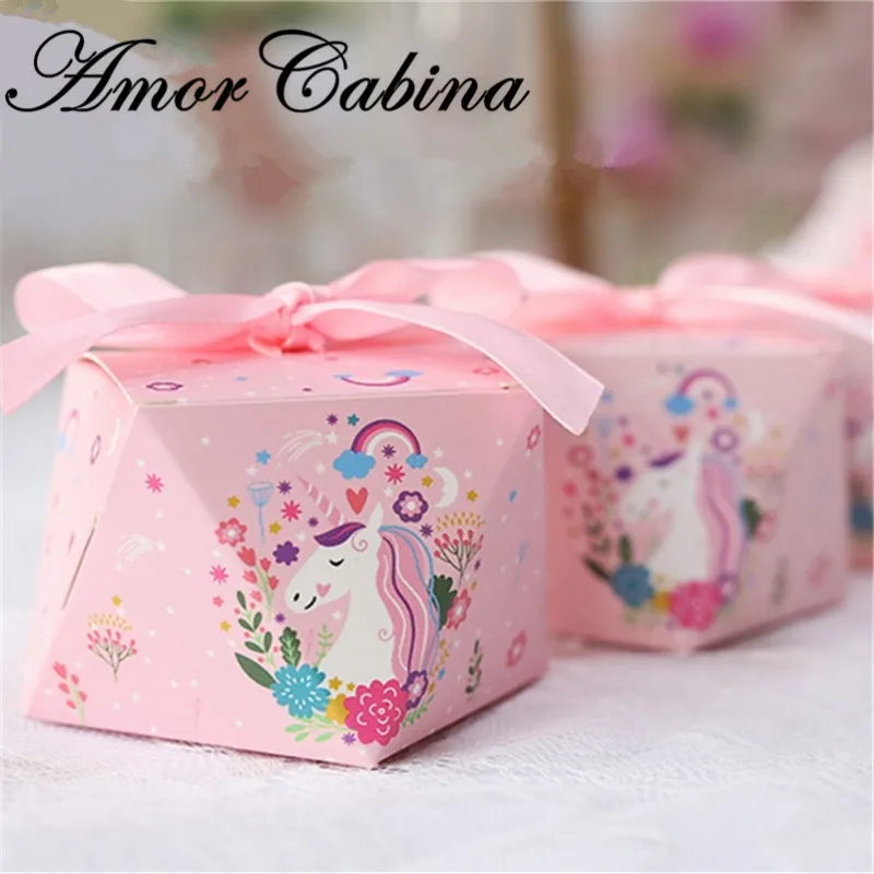 

50pcs Diamond Shaped Unicorn Wedding Candy Box Bomboniera Party Baby Shower Birthday Party Decoration Gift Box Chocolate Bag