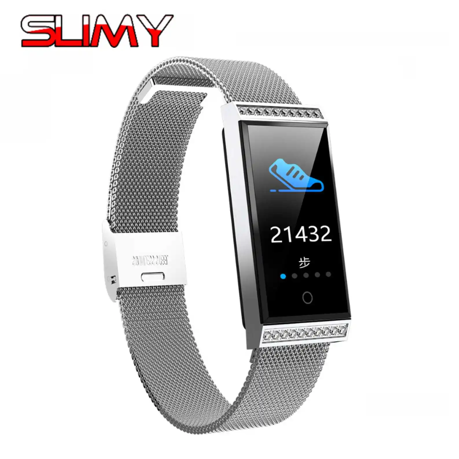 Slimy Smart Bracelet Metal Heart Rate Monitor Pedometer Step Smart Wristband Call Reminder For Woman Men Lover Smart Watch Band