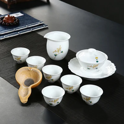 Чайный набор кунг-фу современный минималистский дом ручная керамика с орнаментом Gaiwan чайная чашка в японском стиле белый фарфор офисный набор для чая - Цвет: 03(Safety packaging)
