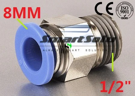 

Free Shipping 5pcs/lot Tube Hose One Touch Push In Quick Air Fitting PC8-04 Male Straight Connector 8mm tube 1/2" Thread