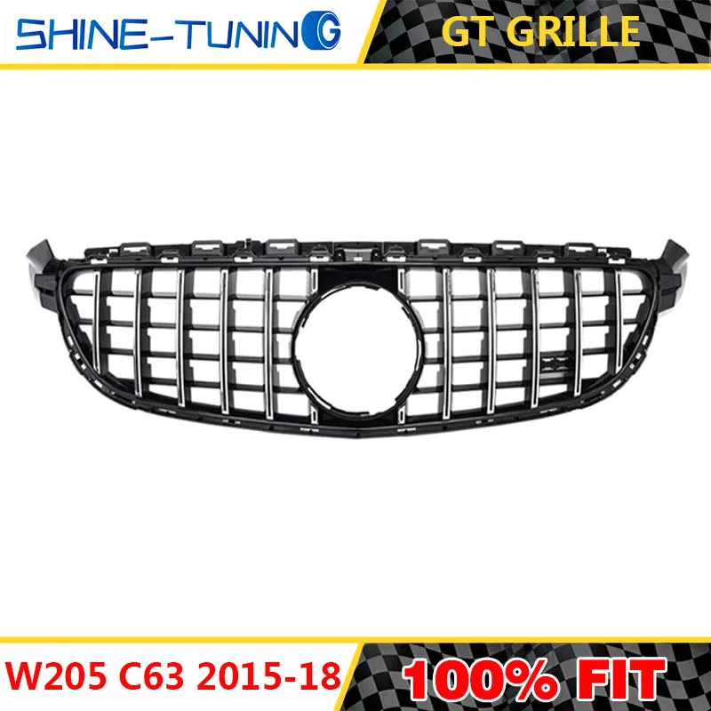 Подходит для mercedes C class W205 amg grill real C63 C63S GT R GTR решетка без эмблемы-18 с/без камеры - Цвет: Silver